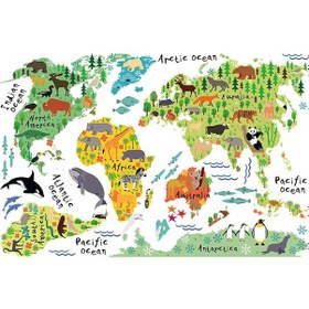 Resim Moveevo Çocuklar İçin Eğitici Hayvan Dünyası Haritası, Duvar Sticker, Keşif Ve Öğrenme Aracı, 60x90cm, Pvc Materyal, Taşınabilir Çok Renkli 