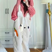 Resim Kadınlar için Şirin Hayvan Kapüşonlu Tek Parça Pijama Jumpsuit - %100 Polyester Koral Fleece Kalın Ev Giyimi, Kostüm, Sonbahar/Kış Sıcak PJs, Orijinal Noel Hediye Fikri 