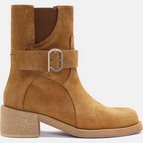 Resim Rafles Kadın Camel Gerçek Süet Deri Toka Detaylı Kalın Topuklu Bot Camel 