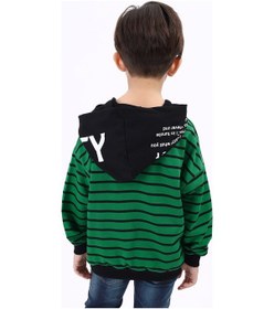 Resim Toontoy Kids Toontoy Erkek Çocuk Oversize Kapüşonlu Düşük Omuz Baskılı Çizgili Sweatshirt - Garnili & 2 İplik Çimen Yeşili 