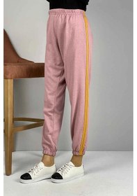 Resim Şerit Detaylı Eşofman Altı Pudra Sarı Çok Renkli 