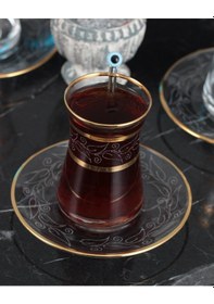 Resim Kikovski 12 Parça Çay Seti - Heybeli Sarmaşık Altın Şeffaf 