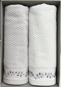 Resim Özdilek Filgo Çiçekli 2'li Kutulu Havlu Gri-beyaz Çok Renkli 