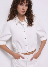 Resim Oversize Fit Düğmeli Astarsız Kadın Beyaz Ceket Colin's