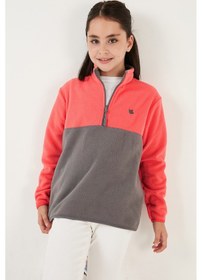 Resim Lela Yumuşak Dokulu Yarım Fermuarlı Renk Bloklu Dik Yaka 2'Li Paket Çocuk Polar 5905004S2 Fuşya Lacivert-Somon Gri 