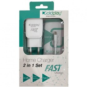 Resim Goldplay 5 Volt 3 Amper FAST Type-C Hızlı Ev Şarj Ve Data Usb Kablo 2 in 1 Set 