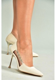 Resim Fox Shoes U820991504 Ten Kumaş İnce Topuklu Abiye Ayakkabı Ten 