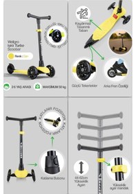 Resim Işıklı Scooter, Ayarlanabilir Yükseklik, Ön Tekerleri Işıklı Çocuk Scooter, Sarı Sarı 