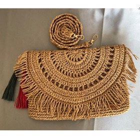 Resim Kağıt İp Clutch Çanta Bej - Açık Kahverengi 