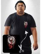 Resim Beyaz Ve Kırmızı Yılan Siyah Büyük Beden Kadın Basic Minimal Baskılı Tişört Siyah 