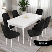Resim Canisa Concept Eta Serisi, 80X132 Açılabilir Mdf Mutfak Masa Takımı, Beyaz Masa 6 Sandalye 