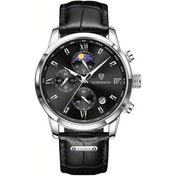 Resim Lumaworld Lıge Yeni Moda Erkek Kuvars Saati Silvery Black Yapış Deri Kordon İş Temperli Saat Altın 