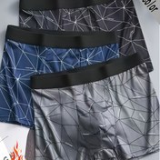 Resim 1 Adet Erkek Düz Ön Kısa İç Çamaşırı, Nefes Alabilir Rahat Düz Ön Kısa, Yüksek Esneklikli Polyester Örme Kumaş, Kontrastlı File Baskı Desen, 125g/m², Günlük ve Rahat Giyim 