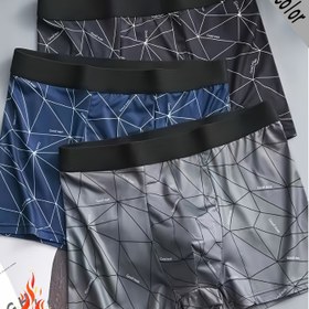 Resim 1 Adet Erkek Düz Ön Kısa İç Çamaşırı, Nefes Alabilir Rahat Düz Ön Kısa, Yüksek Esneklikli Polyester Örme Kumaş, Kontrastlı File Baskı Desen, 125g/m², Günlük ve Rahat Giyim 