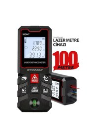 Resim Yüksek Hassasiyet 100 Metre Lazer Metre Ölçer Lcd Dijital Ekran Su Terazili Lazermetre 
