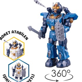 Resim Giffy Pilli Işıklı ve Müzikli Roket Atan Savaşçı Robot 34 cm - Aksesuarlı Sesli Işıklı Robot (Mavi-Beyaz) 