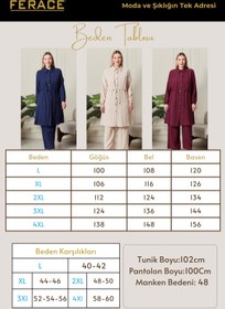 Resim Ferace Büyük Beden Tesettür İkili Takım - Gofre Kumaş Düğmeli Tunik Pantolon Set 
