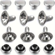 Resim 100 adet Beyaz Temiz Kristal Niyetler, 8mm Hızlı Taşlı Gümüş Noktalar DIY Deri Zanaatı ve Giyim İçin 