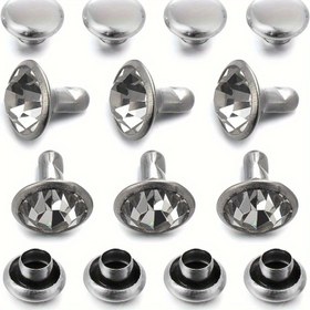 Resim 100 adet Beyaz Temiz Kristal Niyetler, 8mm Hızlı Taşlı Gümüş Noktalar DIY Deri Zanaatı ve Giyim İçin 