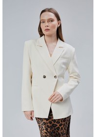 Resim Ekru Regular Fit Yırtmaç Detaylı Blazer Ceket Ekru 