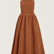 Resim Ayarlanabilir Askılı Kadın Kadife Halter Elbise - Kolsuz A Kesim Midi Elbise, Çift Düğmeli Ön, Fırfırlı Etek Ucu, Düz Kahverengi, İlkbahar/Yaz için Mükemmel, Günlükten Formale Giyim, Günlük Yazlık Elbise | Fırfırlı Etek Ucu Elbise | Kadife Kumaş 