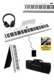 Resim Midex PLX-80WH-H Taşınabilir Katlanır Dijital Piyano Tuş Hassasiyetli 88 Tuş BT (Sustain Kulaklık Çanta Metod) 