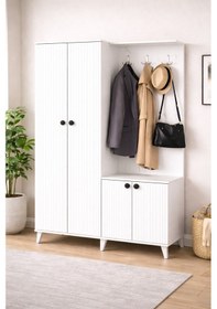 Resim Portmanto Arven Askılıklı Portmanto Vestiyer Ayakkabılık - Beyaz Beyaz 