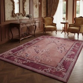 Resim Şarap Kırmızısı Çiçek Desenli Klasik Halı - MH 08 - 170x240 cm 
