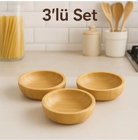 Resim Mucit Home Yuvarlak Ahşap-bambu Çerezlik 3 Adet Ahşap 