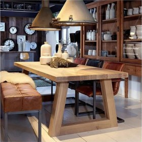 Resim KUMİ Ahşap Yemek Masası / Ağaç Toplantı Masası - Çalışma Masası 