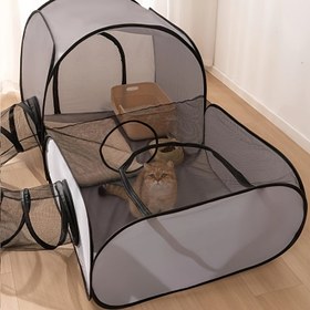 Resim Ekstra Büyük Kare Evcil Hayvan Oyun Alanı Tünel ile, Daha Serin Kedi Evi için Ekstra Uzun Tünel, Çok Fonksiyonlu Kedi Yuvası, Yüksek Yoğunluklu Fiber Mesh Dayanıklı Çizilmeye Karşı 