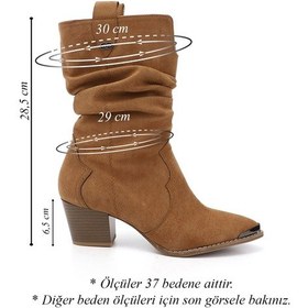 Resim Gönderi R Kadın Taba Süet Sivri Burun Kalın Topuklu Kovboy Çizme Dkzb66832140 TABA SÜET 