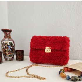 Resim Fikriharika Design Kırmızı , Peluş, Kanvas, Kadın Mini Çanta 