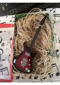 Resim Herşey Nota Elektro Gitar Koyu Kahve El Yapımı Biblo Minyatür 25 