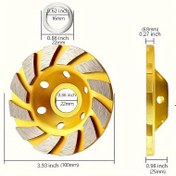 Resim 1 adet Ağır Hizmet Tipi 4 İnç Elmas Taşlama Kupası - Beton, Taş, Seramik için 12 Segmentli Turbo Tasarım - Hızlı ve Verimli Yüzey Taşlama, Montaj Gerektirmez, Dayanıklı Boyalı Bitiş, Açı Öğütücülerle Uyumlu 