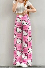 Resim Violon Pembe Hello Kitty Cat Bol Paça Wide Leg Unisex Tracksuit Eşofman Altı 