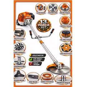 Resim Dragro German Drg-13 + Yan Tipi Benzinli Ot Çalı Çim Biçme Tırpanı + Full Set Hediyeli + Çift Çapa T 
