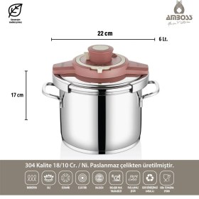 Resim Amboss Ocean 4-6 Litre Matik Paslanmaz Çelik İndüksiyon Uyumlu Düdüklü Tencere Seti (Rose) 