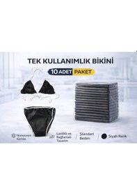 Resim Tek Kullanımlık Bikini 10 Adet Nonwoven Kumaş Siyah Lastikli Standart Beden 