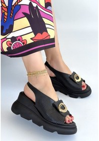 Resim E-bulurum Gwon Siyah Cilt Dolgu Topuk Sandalet 