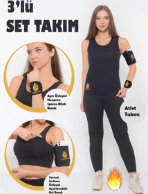 Resim SAUNA SUIT İnceltici Terleten Atlet Ve Tayt Takımı Sporcu Bileklik - Koşu Bandı 3 Lü Seti 