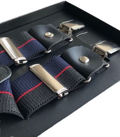 Resim Yage Siyah-lacivert 3,5 Cm Kırmızı Çizgi Desenli Pantolon Askısı 