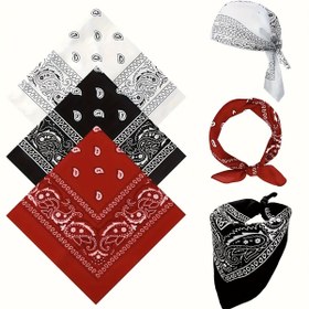 Resim 3 Adet Retro Paisley Kovboy Bandanas - Erkekler ve Kadınlar için Yumuşak Emici Mendiller, Çok Renkli (Beyaz/Siyah/Kırmızı), Saç, Boyun, Bilek Aksesuarları, Açık Hava Aktiviteleri & Moda İfadeleri İçin Çok Amaçlı Şık Aksesuar 
