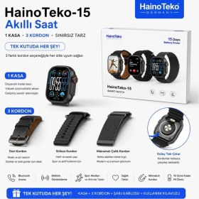 Resim Haino Teko 15 Amoled Ekran Su Geçirmez 15 Gün Şarj ve 3 Kordon Seti Dahil Akıllı Saat Siyah 