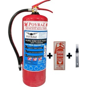 Resim Poyraz Yangın Söndürme Tüpü Abc Tozlu 6kg 2025 Üretim 2029 tekrar dolum askı aoaratı levha hedıyeli 