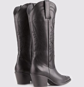 Resim Hakiki Deri Siyah Kadın Western Çizme Siyah 