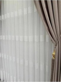 Resim Tül Brode Kumaş Desenli 1 3 Sık Pileli Boru Pile Kırışmaz Ütü Istemez,Beyaz 520 X 260 