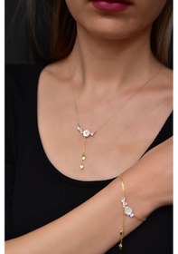 Resim Papatya Silver 925 Ayar Gümüş Altın Kaplama Kardelen Çiçeği Kolye Bileklik Set 