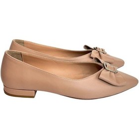 Resim Tufan Shoes Pudra Hakiki Deri Fiyonk Tokalı Babet Ayakkabı Pudra 