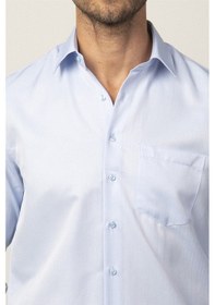 Resim Tudors Klasik Fit Uzun Kol Armürlü Biyeli Erkek Gömlek-26406 Mavi 